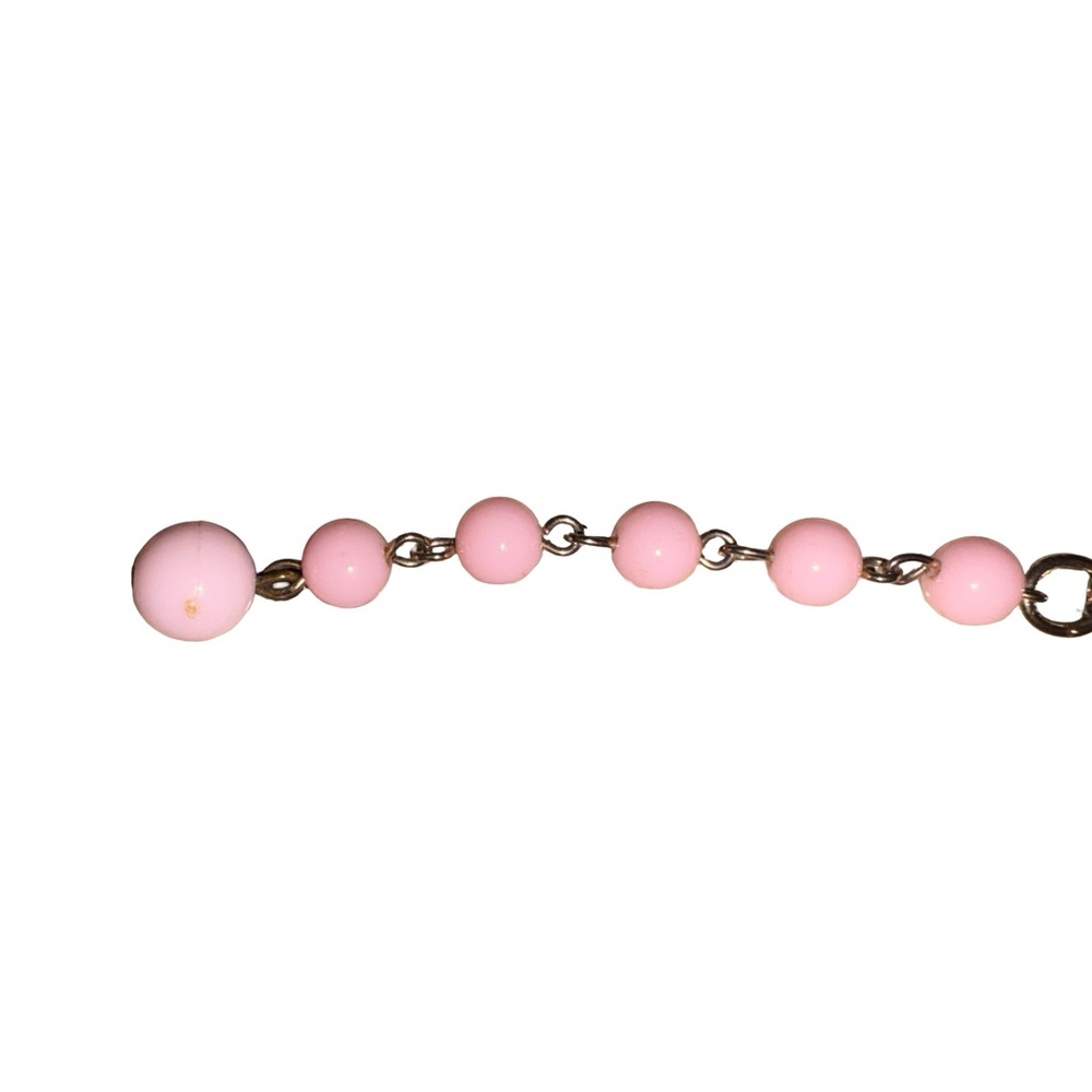 Vintage 1950s Coro Pink Enamel Gold Tone Basket Weave Necklace 16” adjustable - Picture 6 of 9